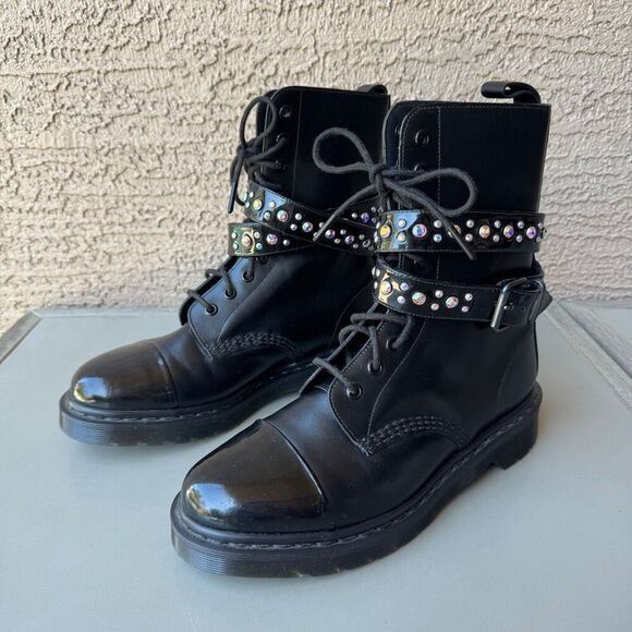 Dr Martens Swarovski Crystal Strap Boot Womens 8 Black Rare Limited Edition - Picture 1 of 16